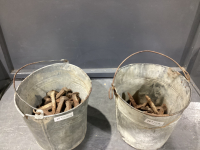 (2) METAL BUCKETS W/ RAILROAD SPIKES