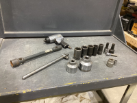 BOX W/ CHICAGO NEUMATIC IMPACT, 3/4" & 1" SOCKETS, TIRE LUG WENCH, 3/4"T HANDLE, IMPACT SOCKETS