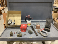 BOX W/ LARGE CLEVIS, (2) CASTORS, OIL CAN, MURPHY TIME SWITCH, TESTER