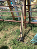 BUNDLE OF YARD TOOLS - RAKE, HOE, HAND CULTIVATOR, ONE TINE CULTIVATOR