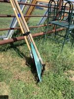 BUNDLE OF YARD TOOLS - FIRE BROOM, (2) LEAF RAKES, LANDSCAPE RACK