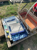 Pallet of four lawn chairs, and kids waggon