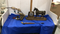 DECORATIVE BOW, BRASS BIRD,HORSE CLOCK