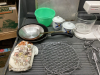 BOX W/ SUNBEAM MIXMASTER, COOKIE SHEETS, COOLING RACKS, FRY PANS, - 2