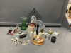 (2) SMALL BOXES OF SMALL MISC COLLECTIBLES - SWAN ASHTRAY, CRYSTAL EAGLE, TOOTHPICK HOLDER, MINI SOAP STONES, GLASS BIRDS,