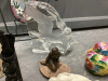 (2) SMALL BOXES OF SMALL MISC COLLECTIBLES - SWAN ASHTRAY, CRYSTAL EAGLE, TOOTHPICK HOLDER, MINI SOAP STONES, GLASS BIRDS, - 5