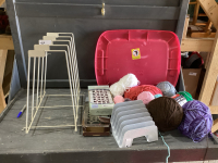 TOTE W/YARN & BOX OF ORGANIZERS & FLOOR VENTS