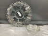 GLASS PLATTER & SMALL BOWL W/ EMBOSSED SILVER DETAIL