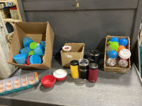 3 BOXES; GO CUPS, TUPPERWARE, ICE CUBE TRAYS