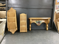 SMALL WOOD SHELF & (2) WOOD LETTER HOLDERS