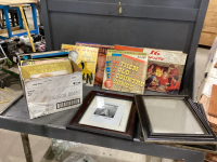 (2) ITEMS - BOX WITH RECORDS + STACK OF (3) FRAMES