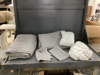 KIDS BEDDING - (2) POTTERY BARN FITTED CRIB SHEETS AND (2) SETS OF IKEA CRIB DUVETS W/ COVERS & SHAMS