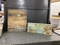 (2) WOOD DECOR PIECES - PICTURE HANGER W/ MINI CLIPS & BEACH THEME