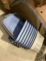 SHELF #9 - 8 RUBBERMAID TOTES W/LIDS
