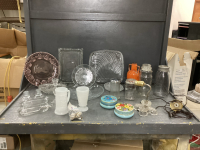 BOX W/ HOUEHOLD ITEMS - GLASS PLATTERS, DIVIDED DISHES,