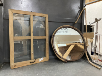 ROUND MIRROR W/ METAL FRAME & ROPE HANGER, ONE PANED MIRROR