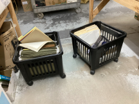 (2) ROLLING BASKETS W/ OFFICE SUPPLIES - FILE FOLDERS, PAPER