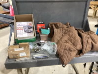 SOFA COVER + BOX OF OFFICE TYPE ITEMS