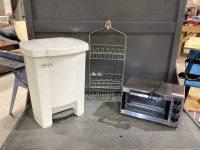 HAMITON BEACH TOASTER OVEN + GARBAGE CAN + SHOWER CADDY