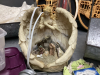 BOX OF DECOR ITEMS -TRAIN WOOD CUT-OUTS, RED CANDLE PLATES, BRASS VASES, LIGHT UP NATIVITY, (2) GALVANIZED CONTAINERS - 4