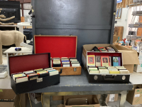 (2) CASES, (1) WOOD BOX AND BOX OF 8-TRACKS