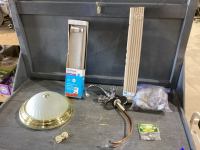 BOX W/LIGHT FIXTURE, CASTORS, FAUCET, TOWEL BAR