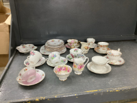 TEA CUPS & SAUCERS, ROYAL ALBERT PETIT POINT LUNCHEON PLATES, ROYAL ALBERT CREAM & SUGAR