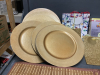BOX OF (18) GOLD CHARGER PLATES, WOOD BOWLS, ONION SOUP BOWL, PAMPERED CHEF CHOPPER & WHIPPER, (8) PLACE MATS - 2