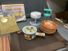 BOX OF (18) GOLD CHARGER PLATES, WOOD BOWLS, ONION SOUP BOWL, PAMPERED CHEF CHOPPER & WHIPPER, (8) PLACE MATS - 3