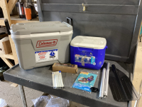 2 COLEMAN COOLERS + INFLATABLE + AN OAR + CITRONELLA + WICKS