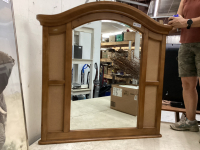 WOOD FRAMED BEVELLED MIRROR W/ SIDE CORK BOARDS