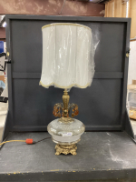 TALL TABLE LAMP W/ AMBER CRYSTALS AND GLASS & BRASS BASE