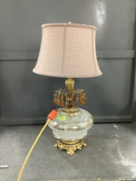 TALL TABLE LAMP W/ AMBER CRYSTALS, GLASS & BRASS BASE