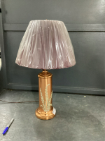 TABLE LAMP W/ COPPER COLOR METAL BASE AND PURPLE SHADE