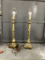 (2) TALL TABLE LAMPS W/ BRASS BASES - NO SHADES