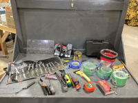 CRATE OF PAINT SUPPLIES + TOOLS