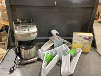 BOX PLASTIC HANGERS, MINI ELECTRIC BREAST PUMP + BREVILLE COFFEE MAKER