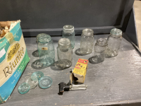 BOX VINTAGE JARS W/SOME GLASS SEALS