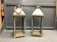 (2). METAL & WOOD CANDLE HOLDERS