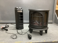SMALL TABLETOP FAN AND SMALL FAUX FIREPLACE