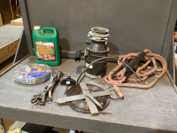 BOX W/ GARBURATOR, WOOD CLEANER, ELECTRONIC WATER LEVEL, CHAINING TAPE, WRENCHES