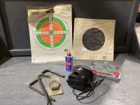 FLAT W/ RYOBI 18V CHARGER, WELD BOND, EXTRACTION TOOL, PARTIAL MINI TOOL SET, SMALL PRYBARS, ALLEN KEYS, TARGETS