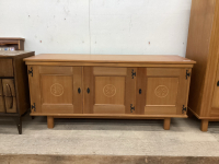 WOOD CREDENZA W/ 3-DOORS....NO HANDLES - KEYS FOR OPENING