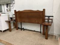 DOUBLE WOOD HEADBOARD W/ BUILT ON SIDE TABLES AND METAL FRAME