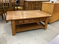 LARGE DISTRESSED COFFEE TABLE W/ (2) SMALL DRAWERS