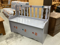 DEACONS STORAGE BENCH W/ LIFT TOP - PAINTED GREYISH BLUE