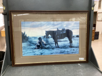 LARGE COWBOY & HORSE PICTURE BY A.T. COX