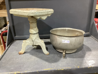 ANTIQUE PIANO STOOL & CAST LEGS AND CREAM SEPARATOR BASIN