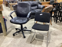 BLACK CHAIR W/ CHROME LEGS AND ROLLING BLACK OFFICE CHAIR