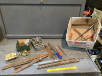 BOX W/FILES, DOOR PULLS, AUGER BIT